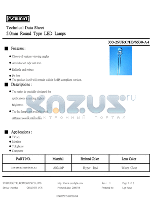 333-2SURC/H3/S530-A4 datasheet - 5.0mm Round Type LED Lamps