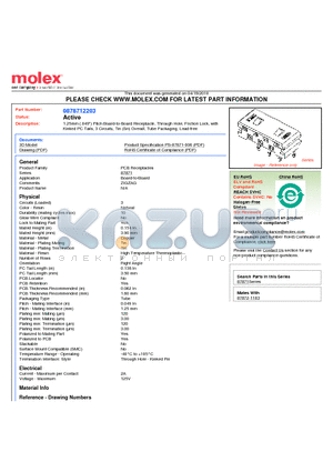 87871-2203 datasheet - 1.25mm (.049) Pitch Board-to-Board Receptacle, Through Hole, Friction Lock, with Kinked PC Tails, 3 Circuits, Tin (Sn) Overall, Tube Packaging, Lead-free