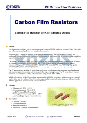 CF0.125W10RGTB datasheet - CF Carbon Film Resistors