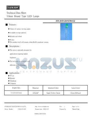 333-2SYGD/S530-E2 datasheet - 5.0mm Round Type LED Lamps