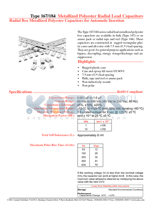 184103K100RAB-F datasheet - Radial Box Metallized Polyester Capacitors for Automatic Insertion