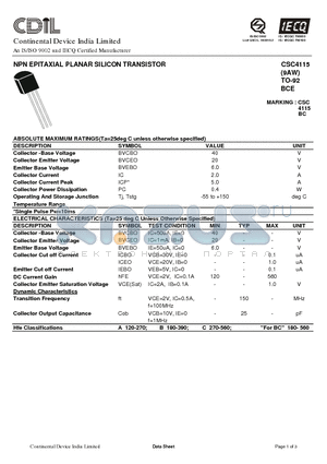 CSC4115 datasheet - NPN EPITAXIAL PLANAR SILICON TRANSISTOR