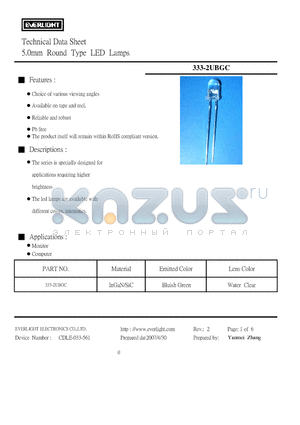 333-2UBGC datasheet - 5.0mm Round Type LED Lamps