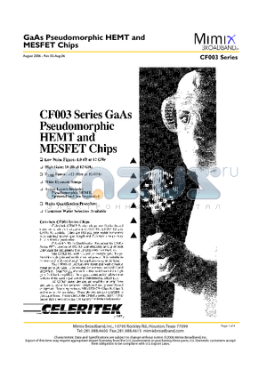CF003-02 datasheet - GaAs Pseudomorphic HEMT and MESFET Chips