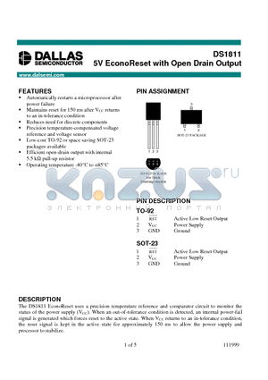 DS1811-10 datasheet - 5V EconoReset with Open Drain Output