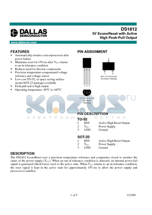 DS1812-10 datasheet - 5V EconoReset with Active High Push-Pull Output