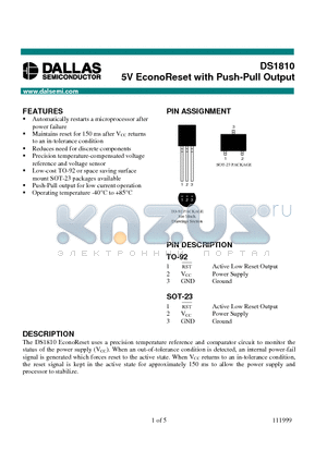 DS1810 datasheet - 5V EconoReset with Push-Pull Output