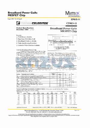 CF015-11 datasheet - Broadband Power GaAs MESFET Chip