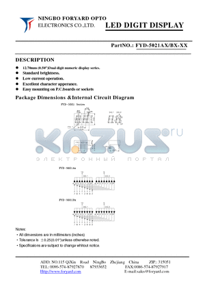 FYD-5021BX datasheet - LED DIGIT DISPLAY