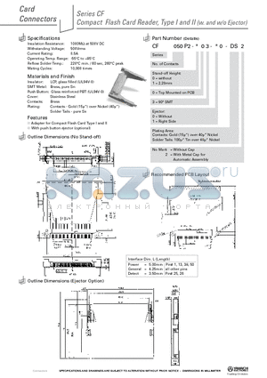 CF050P2-013-00-DS datasheet - Compact Flash Card Reader, Type I and II