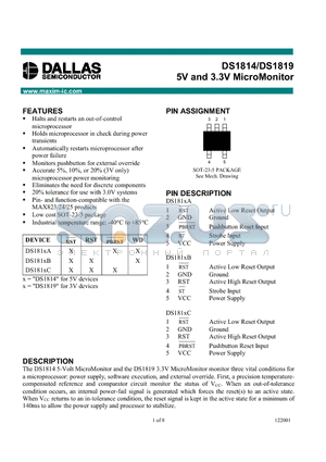 DS1819A datasheet - 5V and 3.3V MicroMonitor