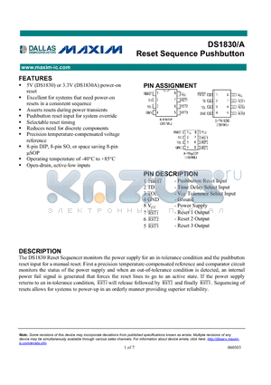 DS1830 datasheet - Reset Sequence Pushbutton