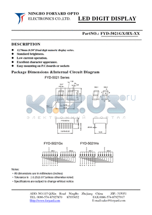 FYD-5021GHX-XX datasheet - LED DIGIT DISPLAY