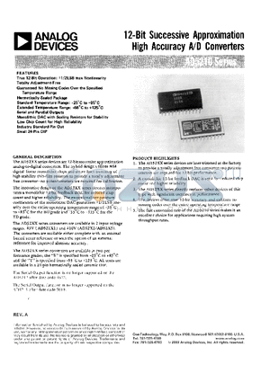 AD5215 datasheet - 12 BIT SUCCESSIVE APPROXIMATION HIGH ACCURACY A/D CONVERTERS