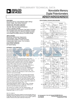 AD5232BRU10 datasheet - Nonvolatile Memory Digital Potentiometers
