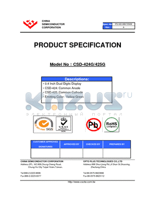 CSD-424G datasheet - 0.4 Inch Dual Digits Display
