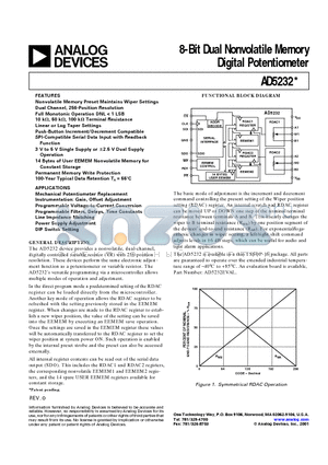 AD5232BRU100-REEL7 datasheet - 8-Bit Dual Nonvolatile Memory Digital Potentiometer