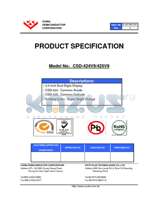 CSD-424V9 datasheet - 0.4 Inch Dual Digits Display
