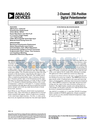 AD5233 datasheet - 2-Channel, 256-Position Digital Potentiometer