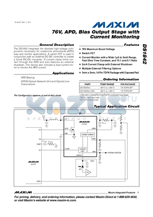 DS1842 datasheet - 76V, APD, Bias Output Stage with Current Monitoring