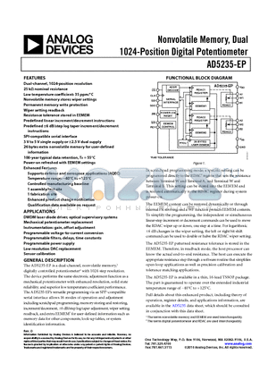 AD5235BRU25-EP-RL7 datasheet - Nonvolatile Memory, Dual 1024-Position Digital Potentiometer