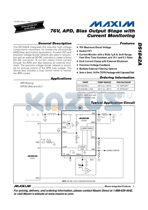 DS1842A datasheet - 76V, APD, Bias Output Stage with Current Monitoring