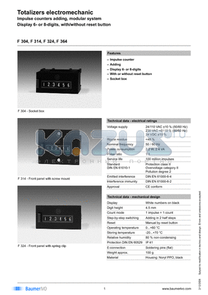 F304800BA5B datasheet - Totalizers electromechanic