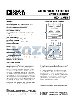 AD5243BRM100-RL7 datasheet - Dual 256-Position I2C Compatible Digital Potentiometer