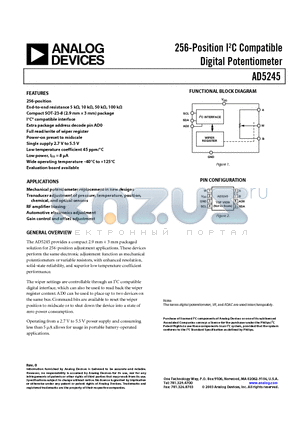 AD5245BRJ10-R2 datasheet - 256-Position I2C Compatible Digital Potentiometer