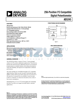 AD5245BRJ10-RL7 datasheet - 256-Position I2C Compatible Digital Potentiometer