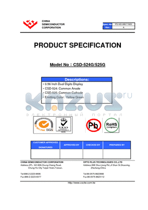 CSD-525G datasheet - 0.56 Inch Dual Digits Display