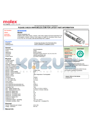 87925-2000 datasheet - 5.08mm (.200) Pitch, Power, 2.54mm (.100) Pitch, Signal, EXTreme PowerPlus Pa-S Receptacle, Press-fit, Vertical, Power Alpha 24, Signal 10