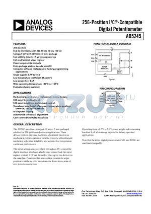 AD5245BRJZ10-RL7 datasheet - 256-Position I2C^-Compatible Digital Potentiometer