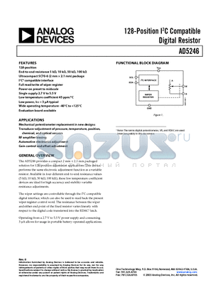 AD5246BKS10-RL7 datasheet - 128-Position I2C Compatible Digital Resistor