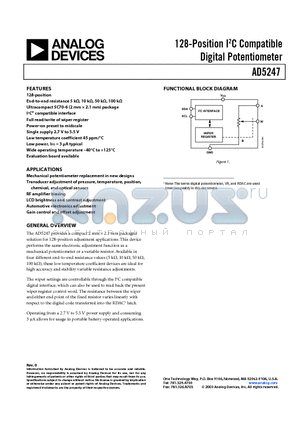 AD5247BKS5-R2 datasheet - 128-Position I2C Compatible Digital Potentiometer