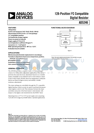 AD5246BKS50-R2 datasheet - 128-Position I2C Compatible Digital Resistor