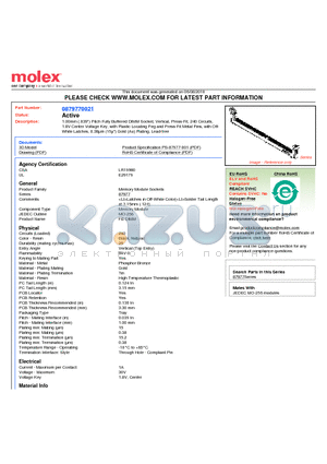 87977-0021 datasheet - 1.00mm (.039) Pitch Fully Buffered DIMM Socket, Vertical, Press-Fit, 240 Circuits, 1.8V Center Voltage Key, with Plastic Locating Peg and Press-Fit Metal Pins