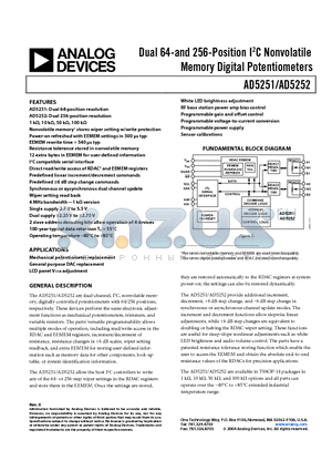 AD5252BRU50-RL7 datasheet - Dual 64-and 256-Position I2C Nonvolatile Memory Digital Potentiometers