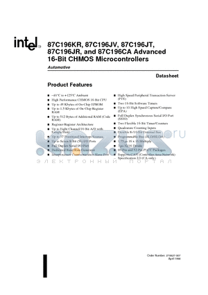 87C196JV datasheet - Advanced 16-Bit CHMOS Microcontrollers