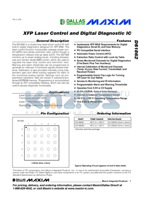 DS1862B datasheet - XFP Laser Control and Digital Diagnostic IC