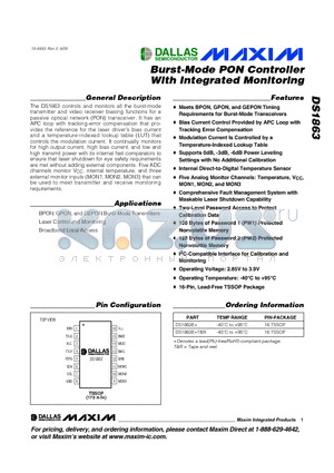 DS1863E+ datasheet - Burst-Mode PON Controller With Integrated Monitoring