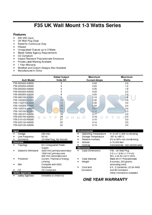 F35-120200-A000G datasheet - F35 UK Wall Mount 1-3 Watts Series