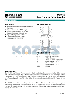 DS1866Z datasheet - Log Trimmer Potentiometer