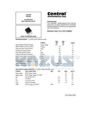 CSD-8M datasheet - 8.0 AMP SCR 600 THRU 800 VOLTS