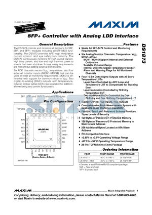 DS1873 datasheet - SFP Controller with Analog LDD Interface