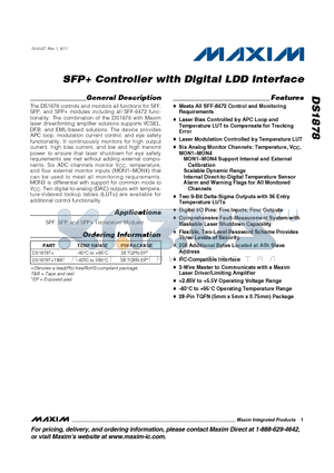 DS1878 datasheet - SFP Controller with Digital LDD Interface