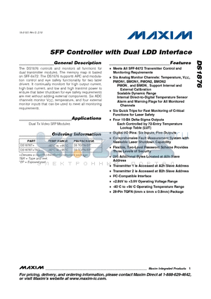 DS1876 datasheet - SFP Controller with Dual LDD Interface
