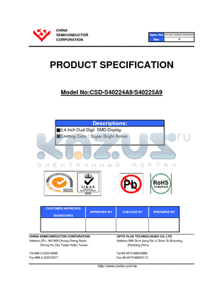 CSD-S40224A9 datasheet - 0.4 Inch Dual Digit SMD Display