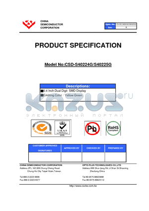 CSD-S40224G datasheet - 0.4 Inch Dual Digit SMD Display