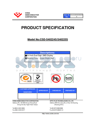 CSD-S40225S datasheet - 0.4 Inch Dual Digit SMD Display